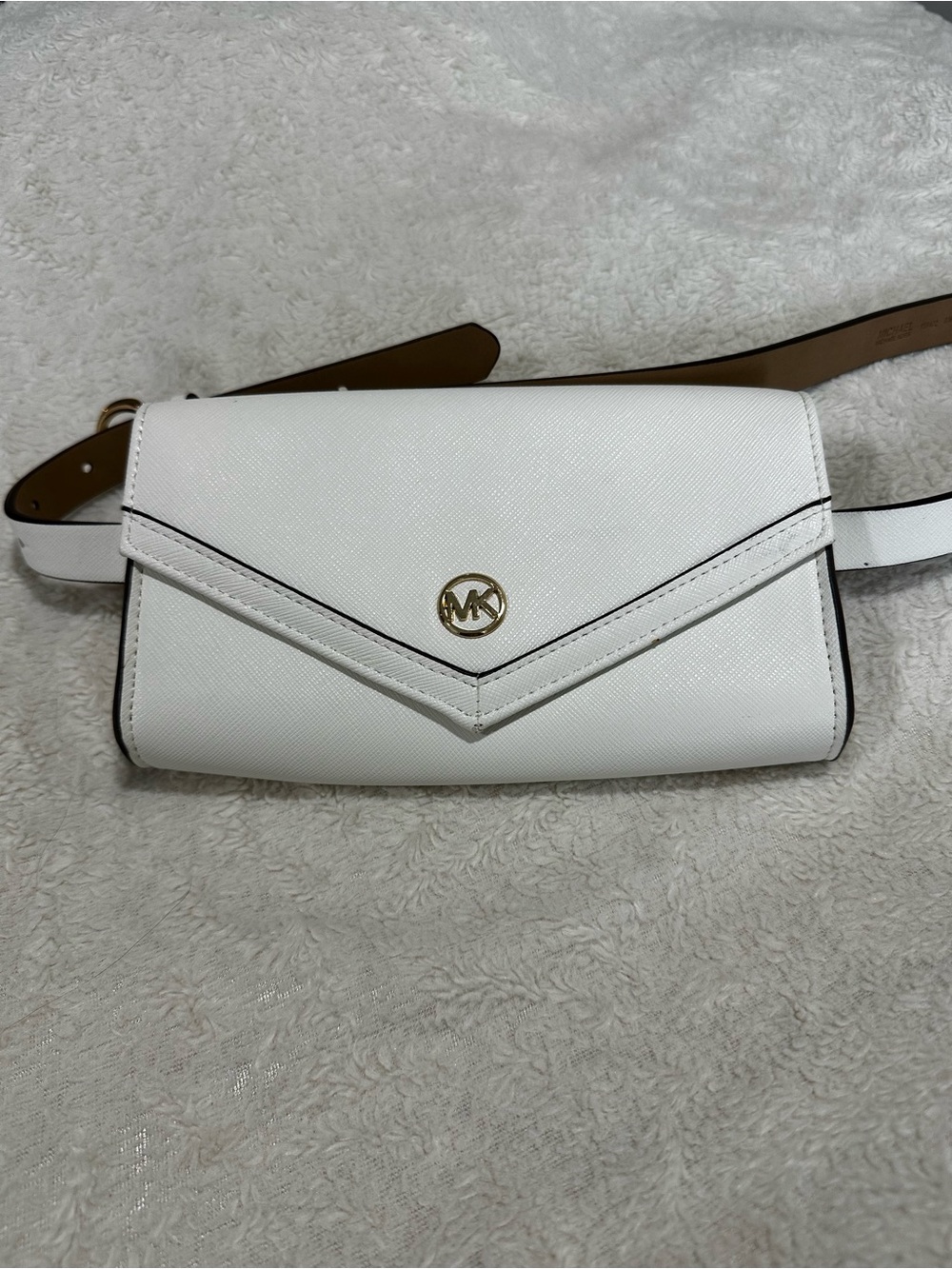 Michael Kors White Saffiano Leather Envelope Crossbody Bag with Gold MK